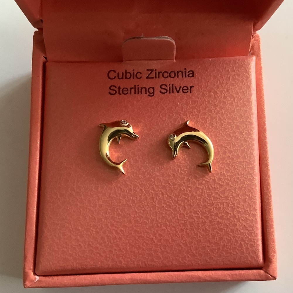 Rachel Zoe Dolphin Earrings 18k Over Sterling Silver Studs New